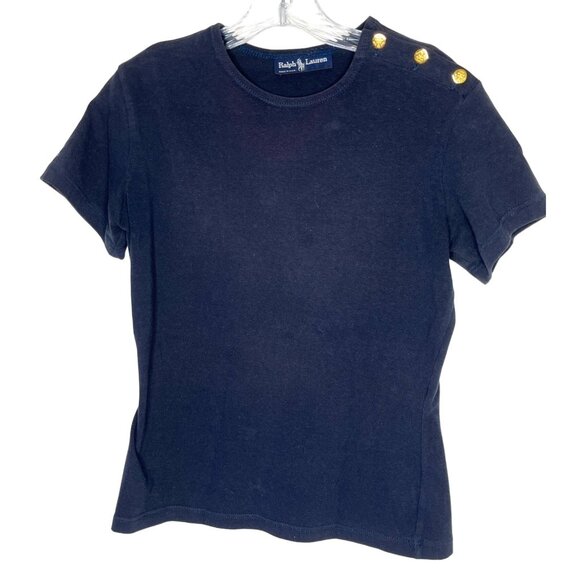 Ralph Lauren T Shirt Size X- Small Navy Blue Short Sleeve Gold Buttons  86E - Picture 1 of 7